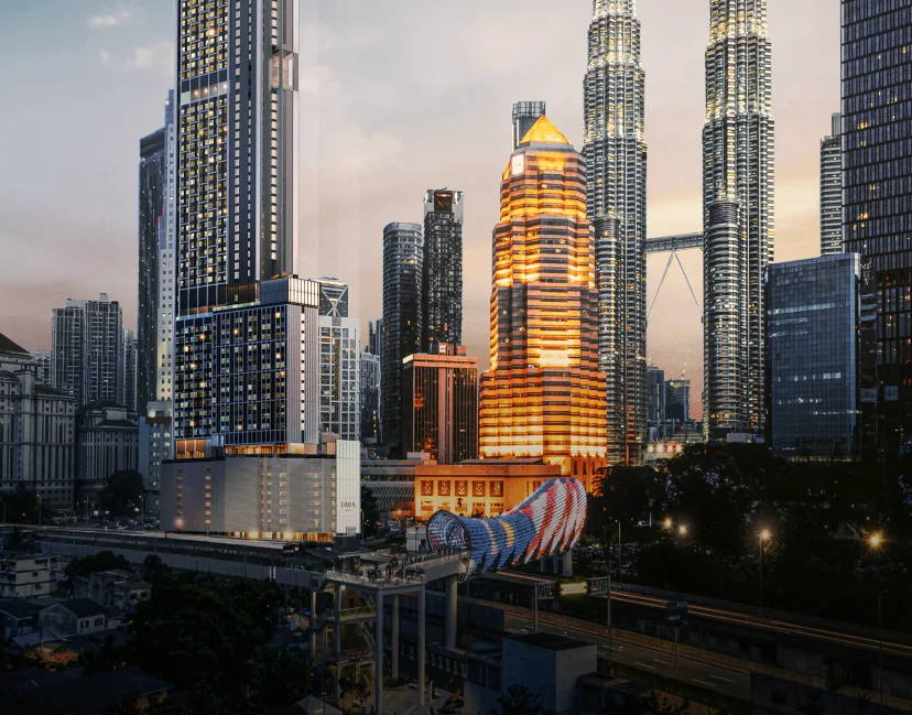 Dawn KLCC tower and Saloma Link surroundings, artist impression