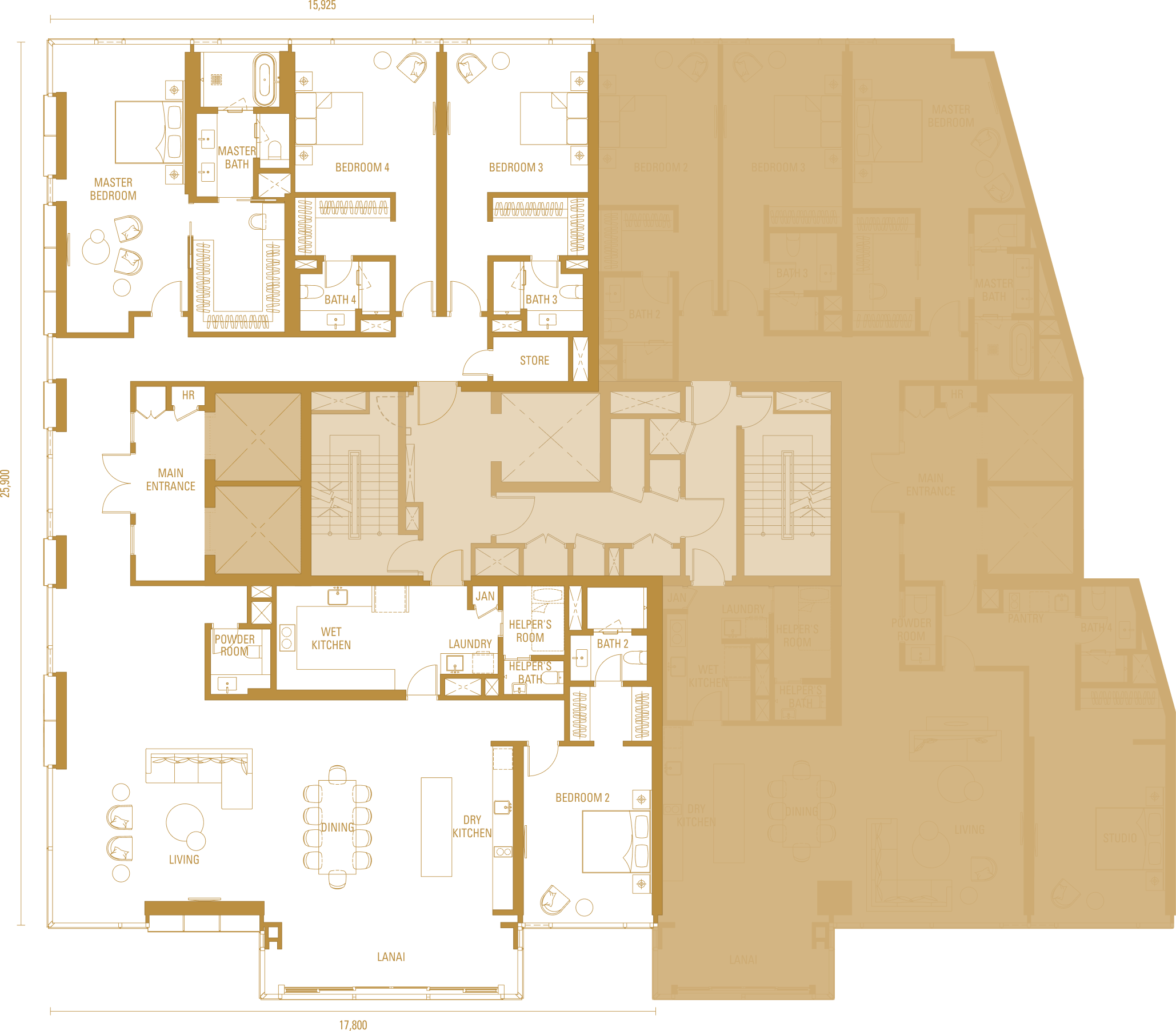 Imperial Residences 帝国私邸 H2A 4,090 方尺四套房户型图