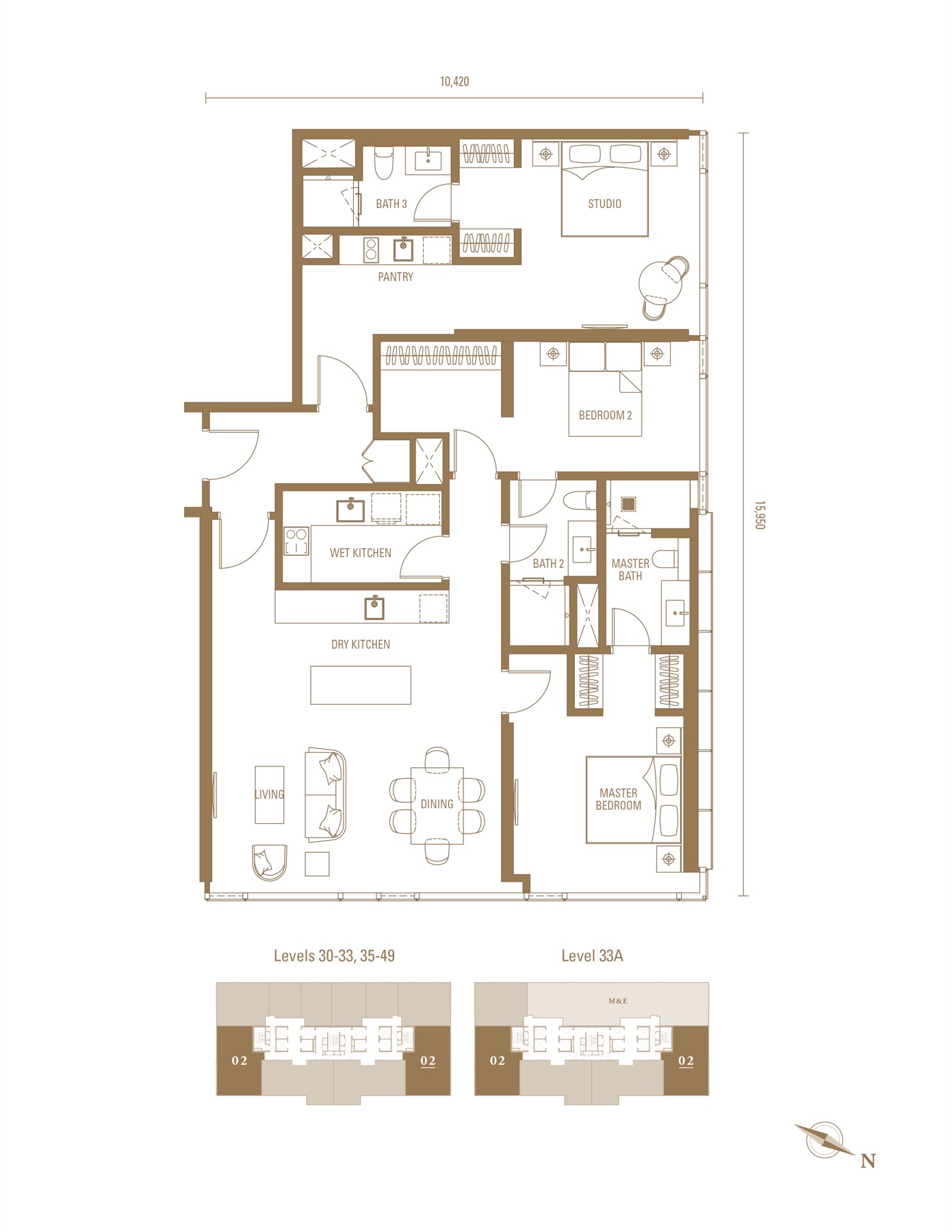 Royal Suites DK2 1,679 方尺双钥匙户型图