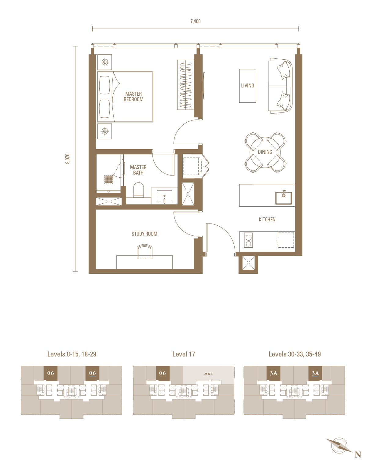 Royal Suites J1 635 方尺一房加书房户型图