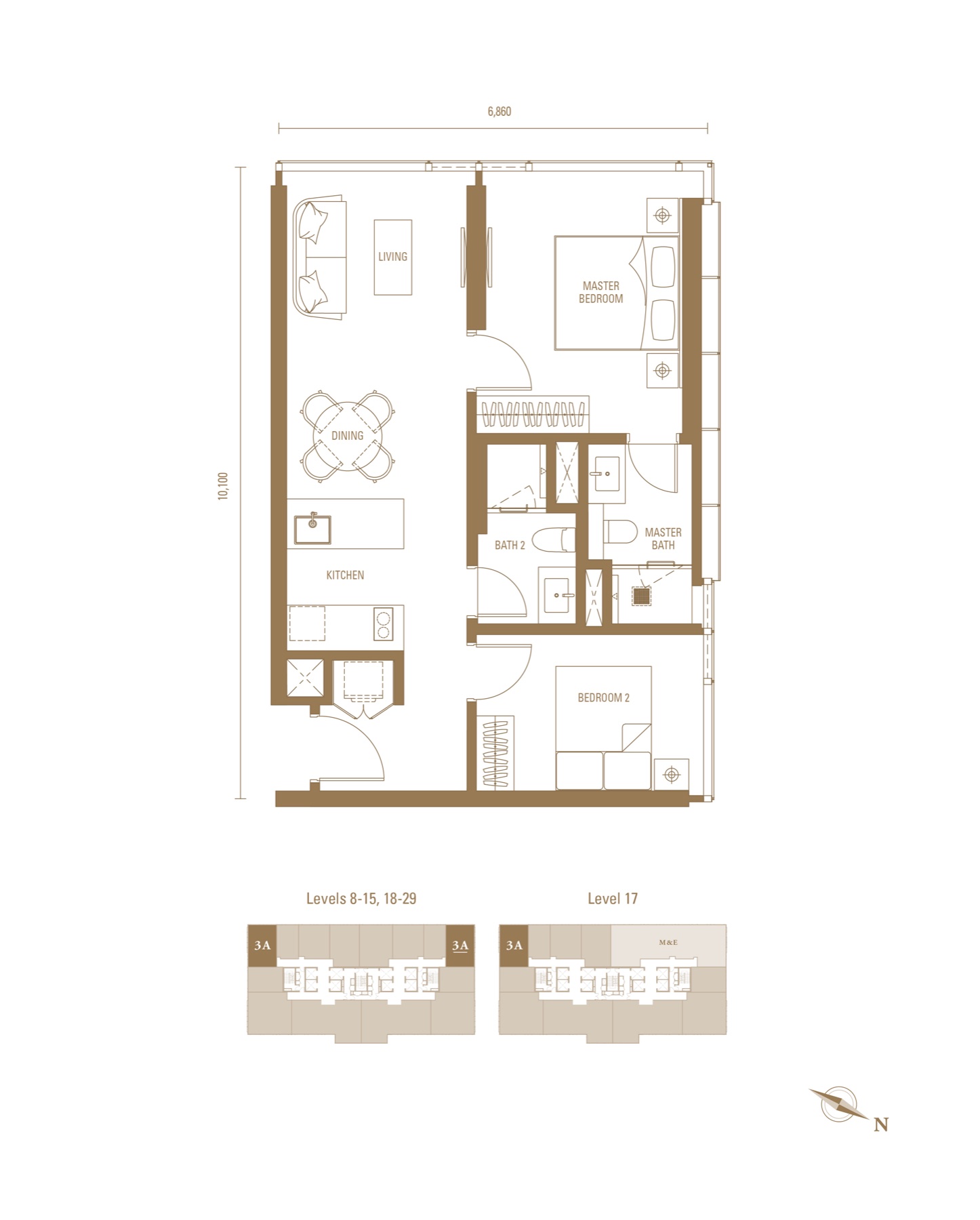 Royal Suites J3 743 方尺两房户型图