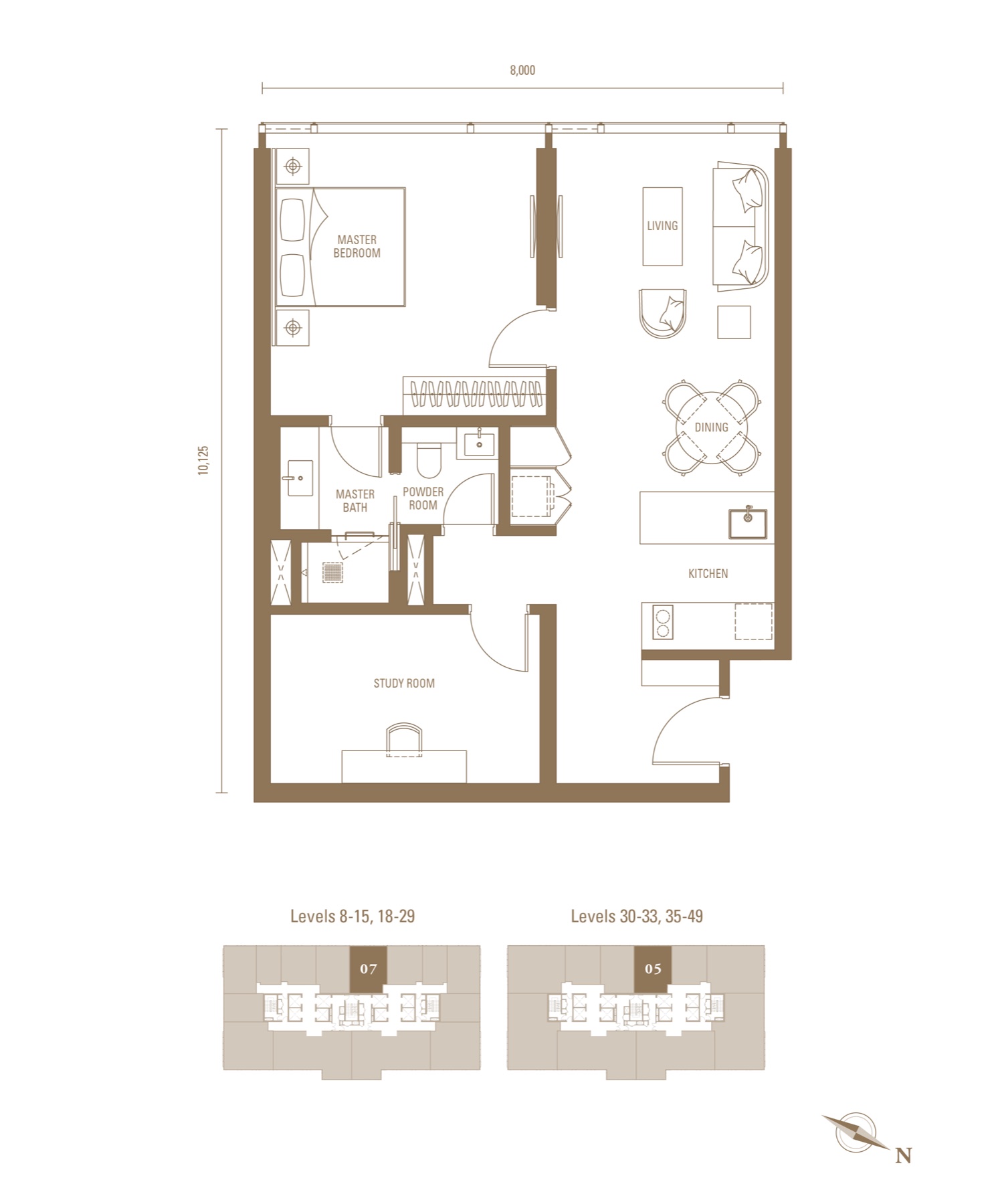 Royal Suites J4 850 方尺一房加书房户型图