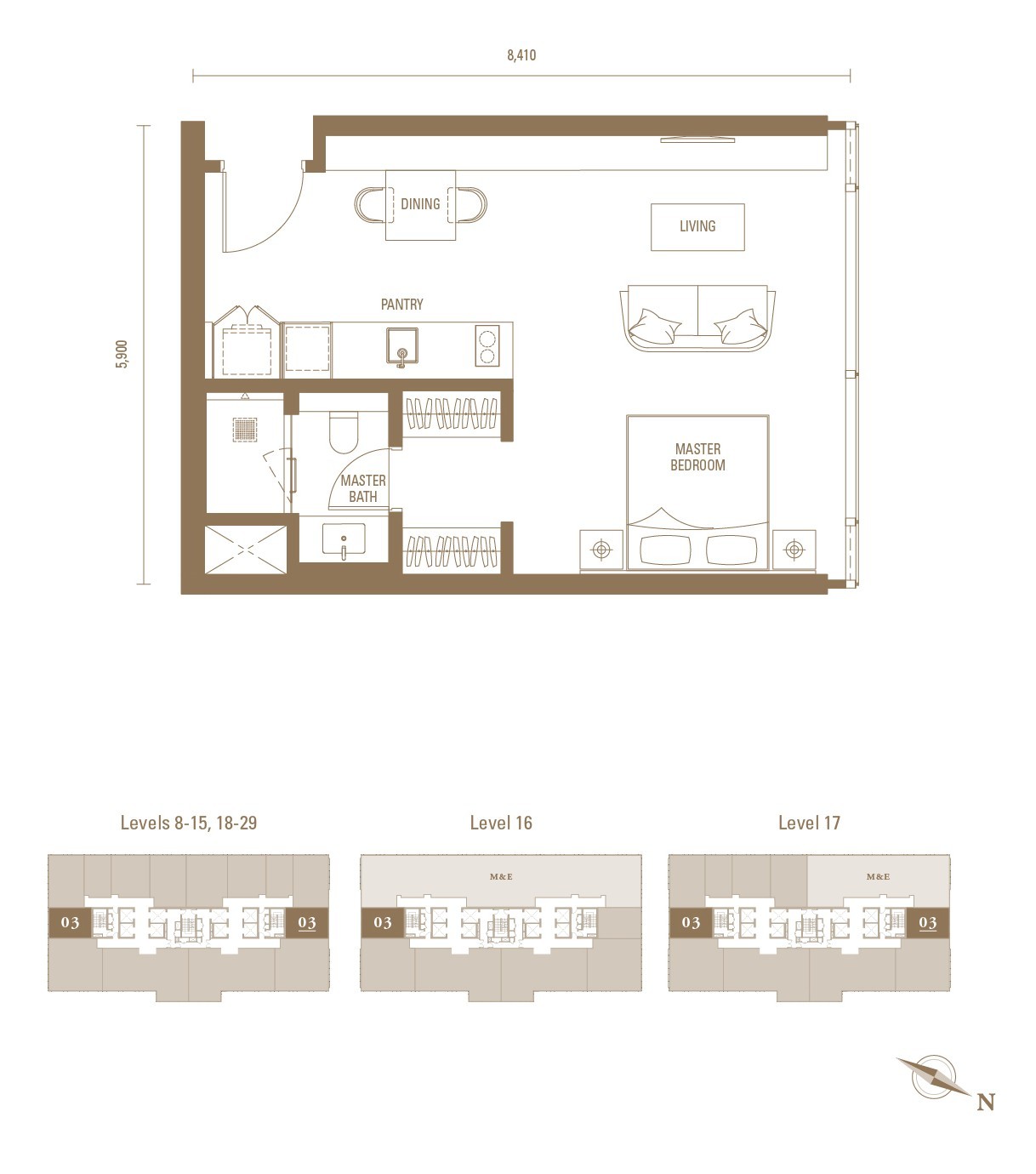 Royal Suites S2 538 方尺单间公寓户型图