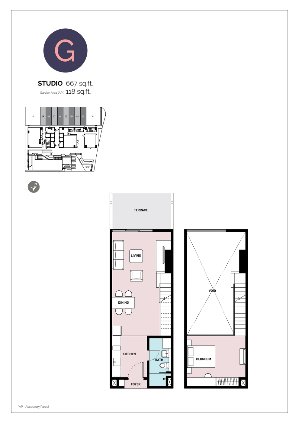 SWNK Houze G 户型图：复式 Studio，667 平方尺